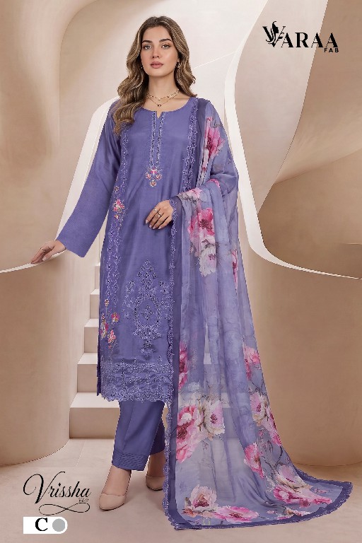 VARAA FAB VRISSHA VOL 1 WHOLESALE PURE BEMBERG MUSLIN BEAUTIFUL UNSTITCH SALWAR SUITS SUPPLIER