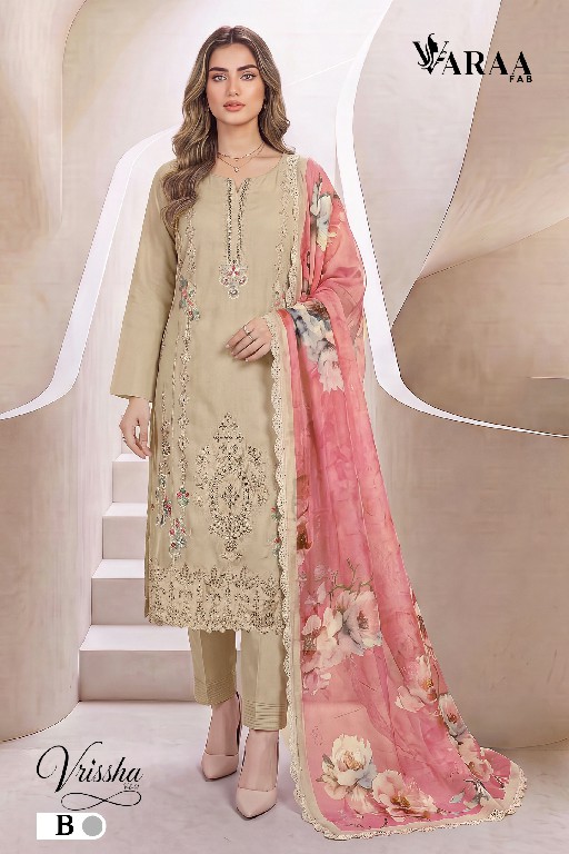 VARAA FAB VRISSHA VOL 1 WHOLESALE PURE BEMBERG MUSLIN BEAUTIFUL UNSTITCH SALWAR SUITS SUPPLIER