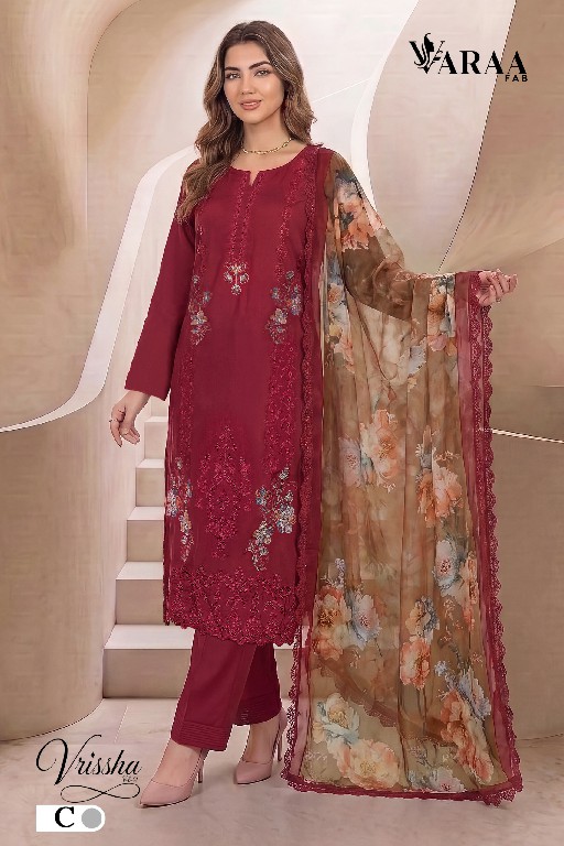 VARAA FAB VRISSHA VOL 1 WHOLESALE PURE BEMBERG MUSLIN BEAUTIFUL UNSTITCH SALWAR SUITS SUPPLIER