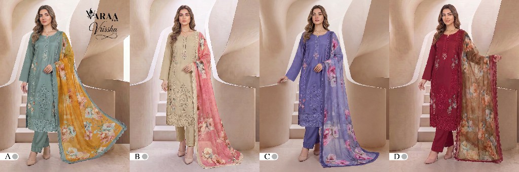 VARAA FAB VRISSHA VOL 1 WHOLESALE PURE BEMBERG MUSLIN BEAUTIFUL UNSTITCH SALWAR SUITS SUPPLIER