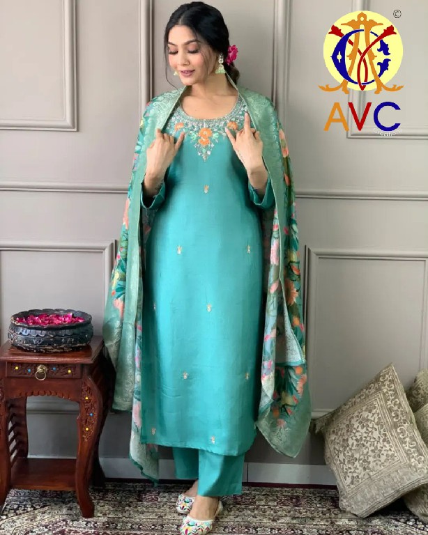 AMRUT VARSHA CREATION D.NO A22 WHOLESALE READYMADE SILK WITH WORK ETHNIC WEAR 3 PCS COMBO SET SUITS EXPORTER