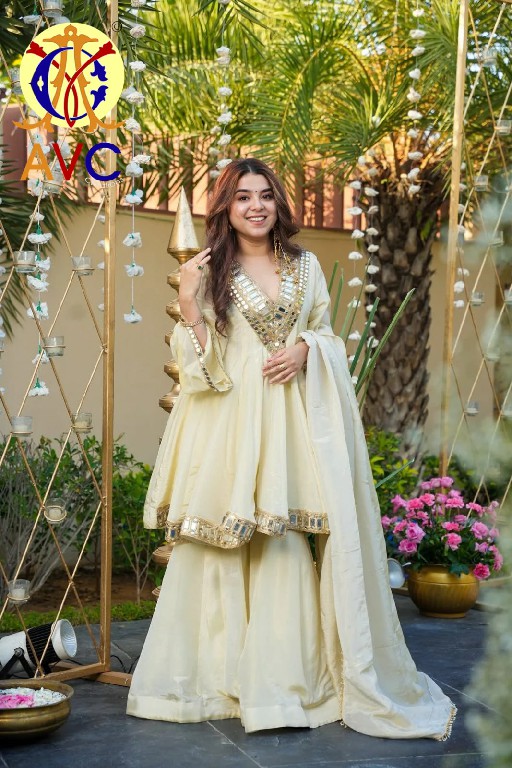 AMRUT VARSHA CREATION D.NO A25 WHOLESALE READYMADE CHINON ORIGINAL MIRROR WORK 3 PCS COMBO SET SUITS FOR EXPORT