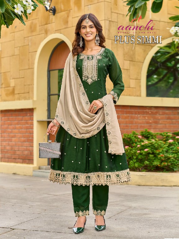 AANCHI PLUS SIMMI WHOLESALE READYMADE VICHITRA SILK LATEST FASHION BIG SIZE 3 PCS COMBO SET SUITS EXPORTER