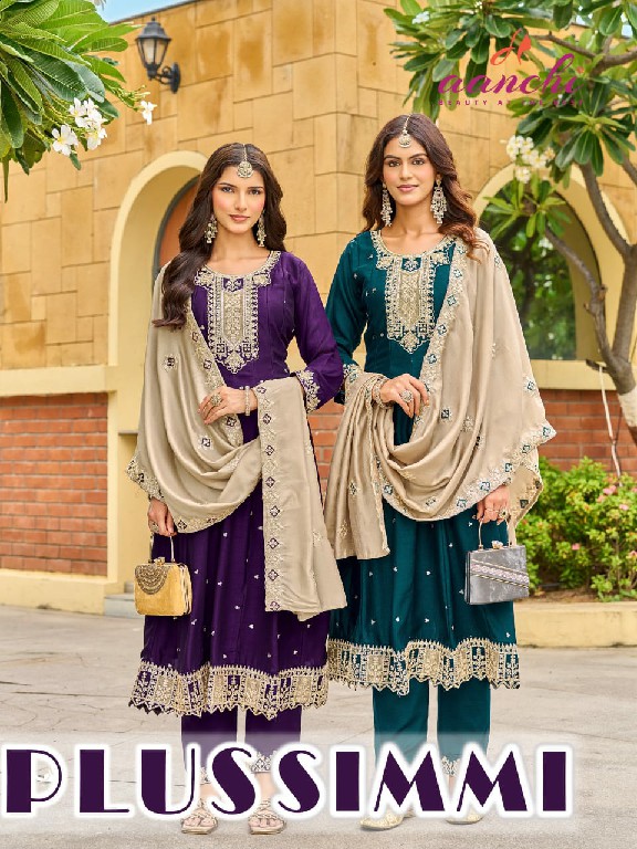 AANCHI PLUS SIMMI WHOLESALE READYMADE VICHITRA SILK LATEST FASHION BIG SIZE 3 PCS COMBO SET SUITS EXPORTER