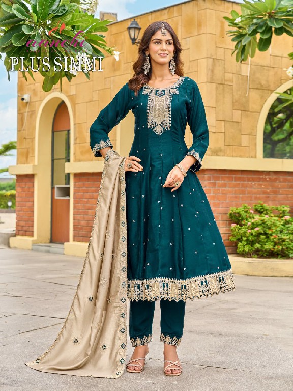 AANCHI PLUS SIMMI WHOLESALE READYMADE VICHITRA SILK LATEST FASHION BIG SIZE 3 PCS COMBO SET SUITS EXPORTER