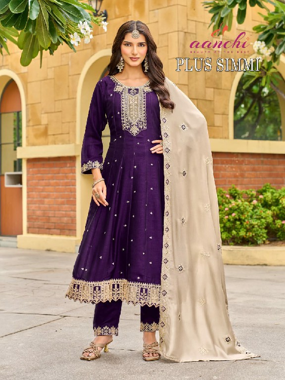 AANCHI PLUS SIMMI WHOLESALE READYMADE VICHITRA SILK LATEST FASHION BIG SIZE 3 PCS COMBO SET SUITS EXPORTER