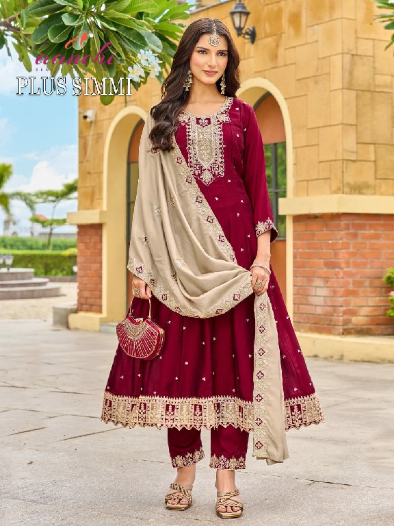 AANCHI PLUS SIMMI WHOLESALE READYMADE VICHITRA SILK LATEST FASHION BIG SIZE 3 PCS COMBO SET SUITS EXPORTER