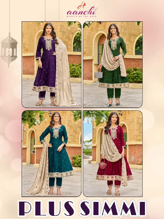AANCHI PLUS SIMMI WHOLESALE READYMADE VICHITRA SILK LATEST FASHION BIG SIZE 3 PCS COMBO SET SUITS EXPORTER