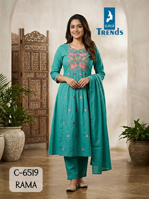 KAYA D.NO 6519 WHOLESALE READYMADE MULL COTTON KASHMIRI WORK 3 PCS COMBO SET SUITS FOR EXPORT