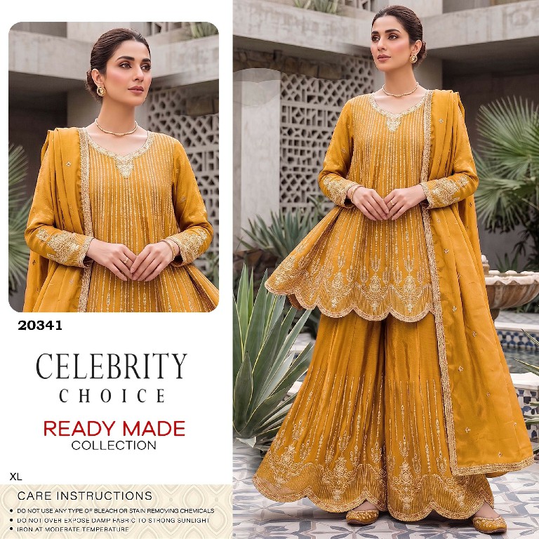 TEXTILEDEAL D.NO 20341 WHOLESALE READYMADE CHINON WITH WORK DESIGNER PLAZZO STYLE 3 PCS SUITS SUPPLIER
