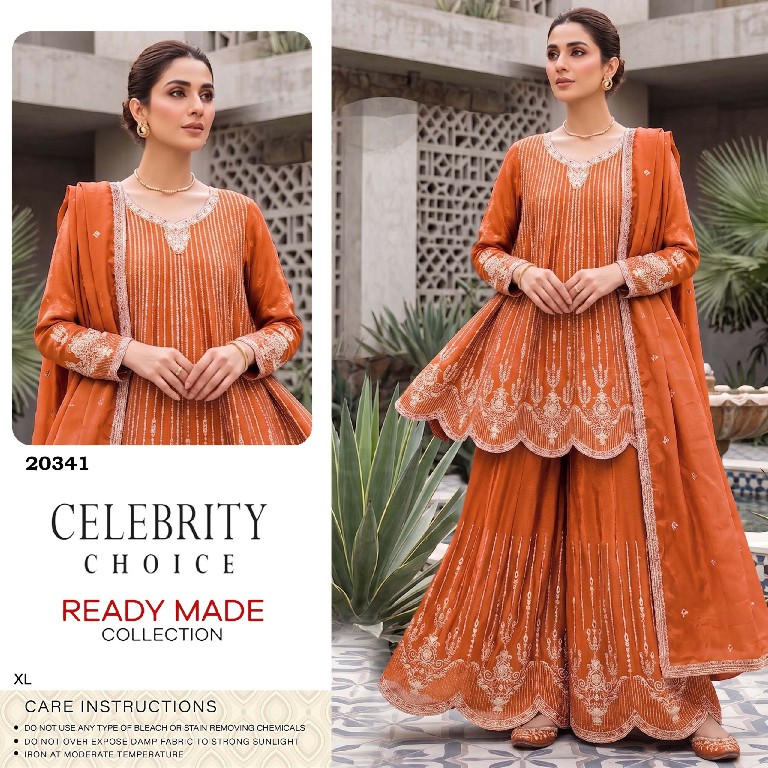 TEXTILEDEAL D.NO 20341 WHOLESALE READYMADE CHINON WITH WORK DESIGNER PLAZZO STYLE 3 PCS SUITS SUPPLIER