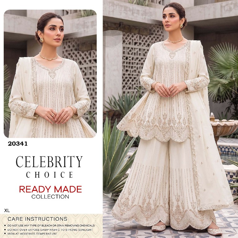 TEXTILEDEAL D.NO 20341 WHOLESALE READYMADE CHINON WITH WORK DESIGNER PLAZZO STYLE 3 PCS SUITS SUPPLIER