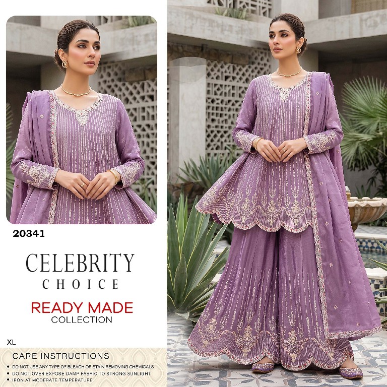 TEXTILEDEAL D.NO 20341 WHOLESALE READYMADE CHINON WITH WORK DESIGNER PLAZZO STYLE 3 PCS SUITS SUPPLIER