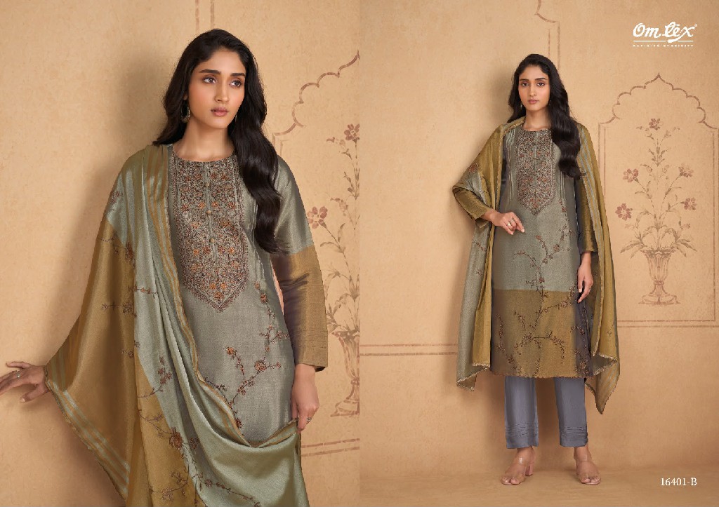 OMTEX LAVINIA WHOLESALE ARIES SILK EMBROIDERED UNSTITCH SALWAR SUITS EXPORTER