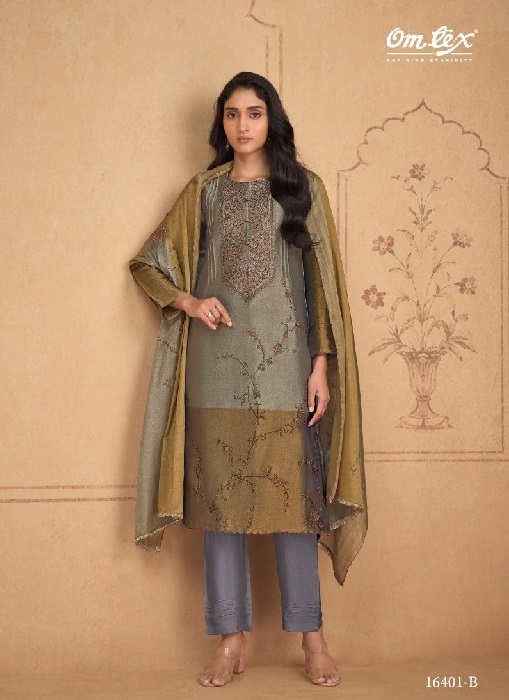 OMTEX LAVINIA WHOLESALE ARIES SILK EMBROIDERED UNSTITCH SALWAR SUITS EXPORTER