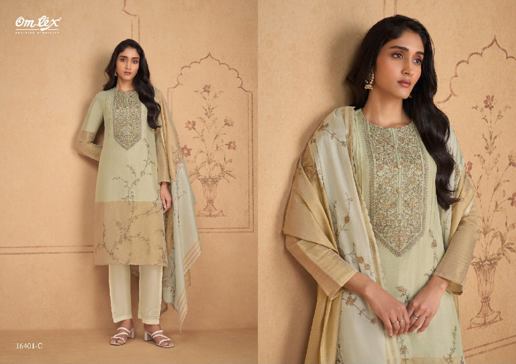OMTEX LAVINIA WHOLESALE ARIES SILK EMBROIDERED UNSTITCH SALWAR SUITS EXPORTER