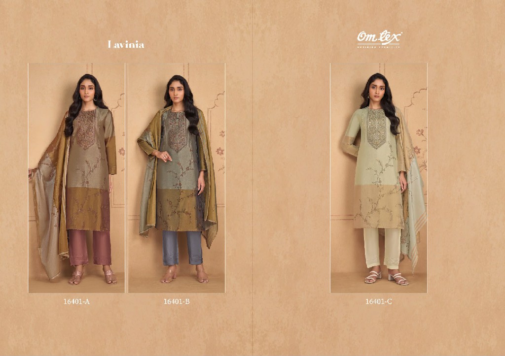 OMTEX LAVINIA WHOLESALE ARIES SILK EMBROIDERED UNSTITCH SALWAR SUITS EXPORTER