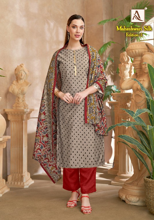 ALOK SUIT MAHESWARI SILK WHOLESALE VISCOSE SILK WITH FANCY WORK UNSTITCH SALWAR SUITS SUPPLIER