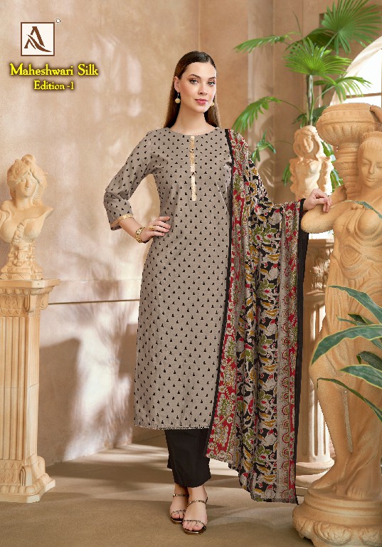 ALOK SUIT MAHESWARI SILK WHOLESALE VISCOSE SILK WITH FANCY WORK UNSTITCH SALWAR SUITS SUPPLIER