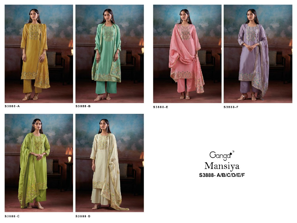 GANGA MANSIYA S3888 WHOLESALE PURE VISCOSE WOVEN SILK JACQUARD UNSTITCH SALWAR SUITS FOR EXPORT