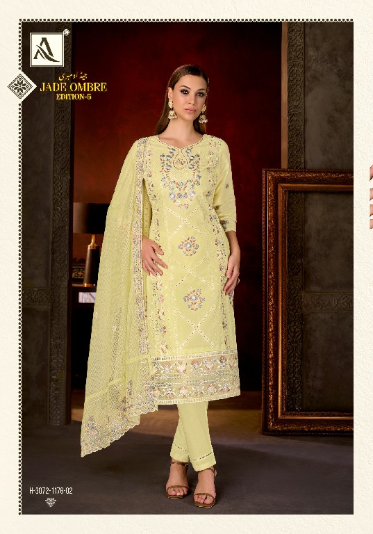 ALOK SUIT JADE OMBRE VOL 5 WHOLESALE CAMBRIC LAWN PAKISTANI UNSTITCH SALWAR SUITS EXPORTER