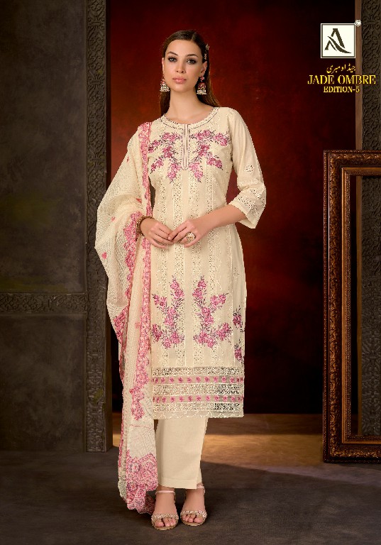 ALOK SUIT JADE OMBRE VOL 5 WHOLESALE CAMBRIC LAWN PAKISTANI UNSTITCH SALWAR SUITS EXPORTER