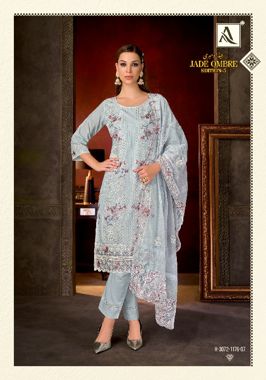 ALOK SUIT JADE OMBRE VOL 5 WHOLESALE CAMBRIC LAWN PAKISTANI UNSTITCH SALWAR SUITS EXPORTER