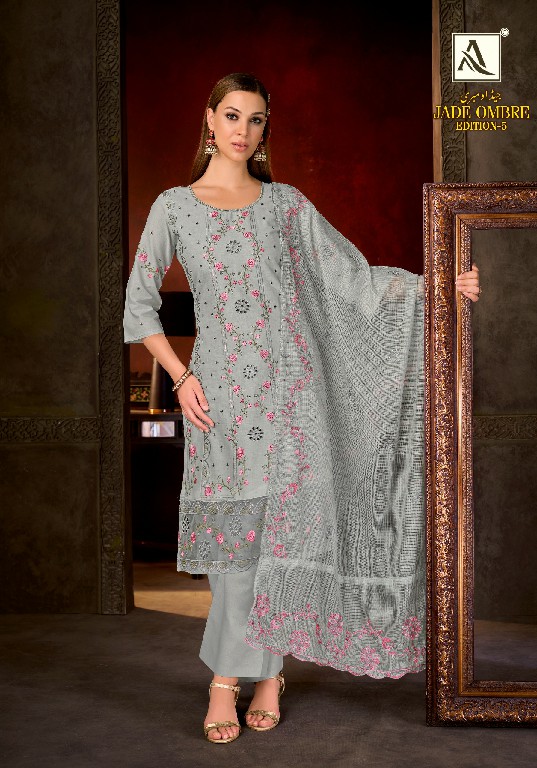 ALOK SUIT JADE OMBRE VOL 5 WHOLESALE CAMBRIC LAWN PAKISTANI UNSTITCH SALWAR SUITS EXPORTER