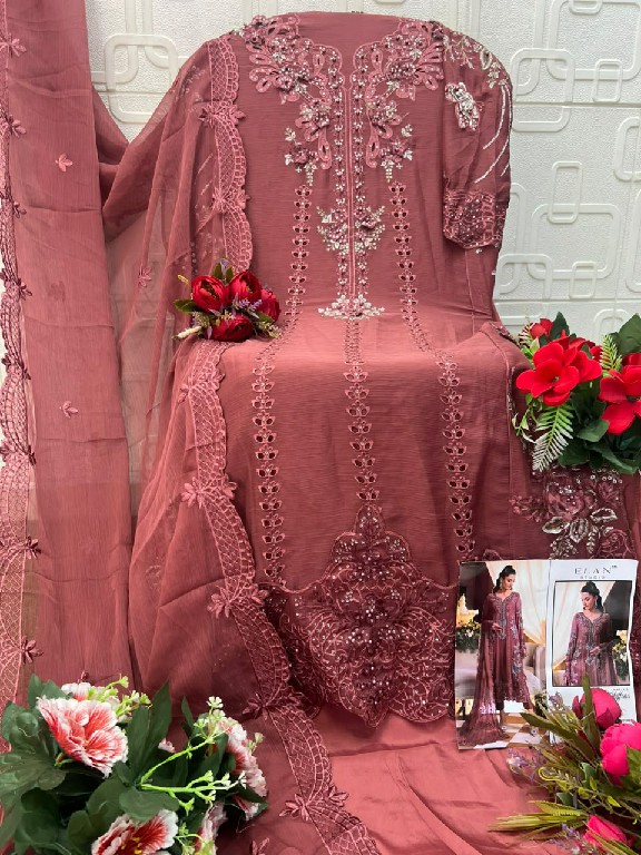 ELAN STUDIO D.NO E-61 WHOLESALE CHIFFON PAKISTANI HIT DESIGN UNSTITCH SALWAR SUITS SUPPLIER