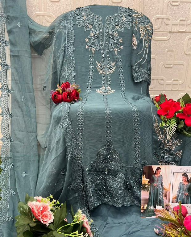 ELAN STUDIO D.NO E-61 WHOLESALE CHIFFON PAKISTANI HIT DESIGN UNSTITCH SALWAR SUITS SUPPLIER