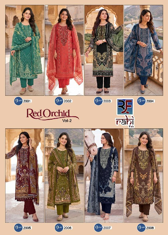 RAHI FAB REDORCHID VOL 2 WHOLESALE PURE COTTON KARACHI DESIGN WITH WORK UNSTITCH SALWAR SUITS SUPPLIER
