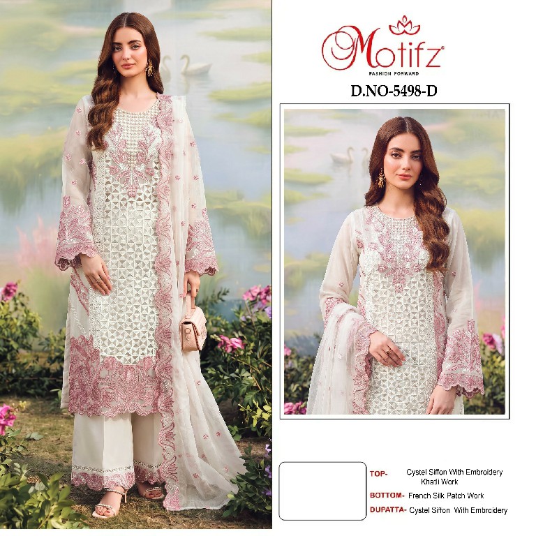 MOTIFZ D.NO 5498 WHOLESALE CRISTAL CHIFFON PAKISTANI UNSTITCH SALWAR SUITS EXPORTER