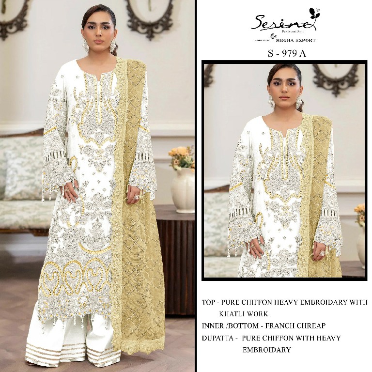 SERINE D.NO 979 WHOLESALE PURE CHIFFON UNIQUE PAKISTANI UNSTITCH SALWAR KAMEEZ FOR EXPORT