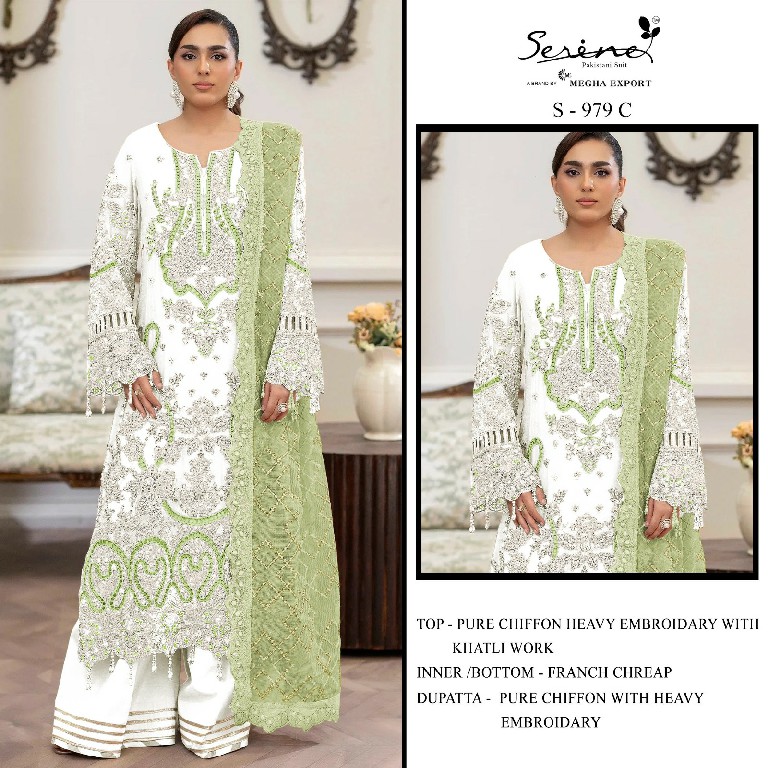 SERINE D.NO 979 WHOLESALE PURE CHIFFON UNIQUE PAKISTANI UNSTITCH SALWAR KAMEEZ FOR EXPORT