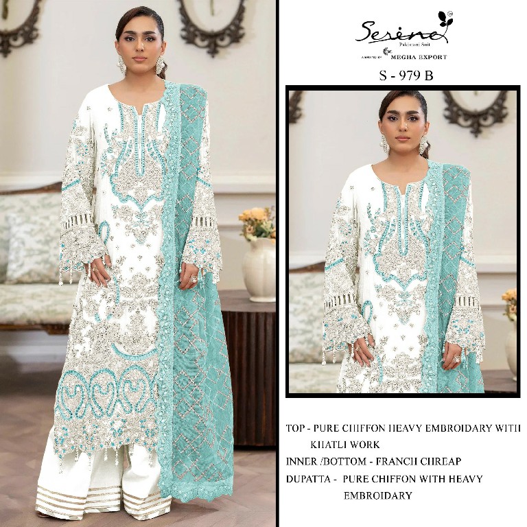 SERINE D.NO 979 WHOLESALE PURE CHIFFON UNIQUE PAKISTANI UNSTITCH SALWAR KAMEEZ FOR EXPORT