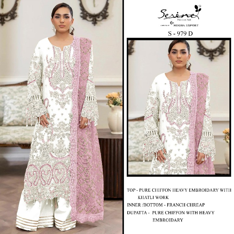 SERINE D.NO 979 WHOLESALE PURE CHIFFON UNIQUE PAKISTANI UNSTITCH SALWAR KAMEEZ FOR EXPORT