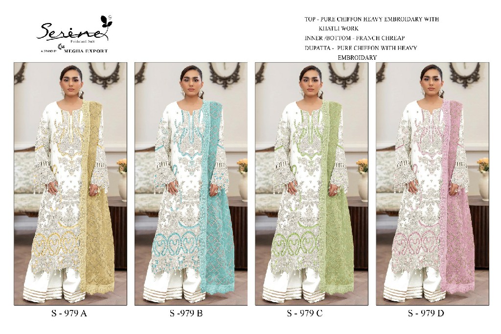 SERINE D.NO 979 WHOLESALE PURE CHIFFON UNIQUE PAKISTANI UNSTITCH SALWAR KAMEEZ FOR EXPORT