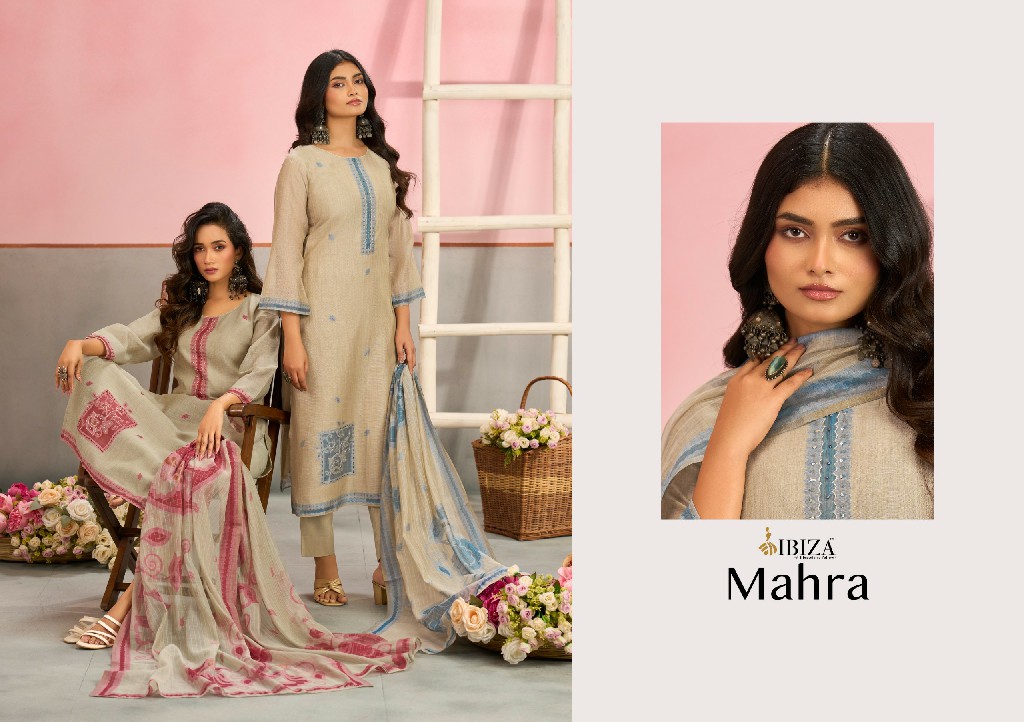 IBIZA MAHRA WHOLESALE PURE ORGENIC COTTON JACQUARD UNSTITCH SALWAR SUITS SUPPLIER