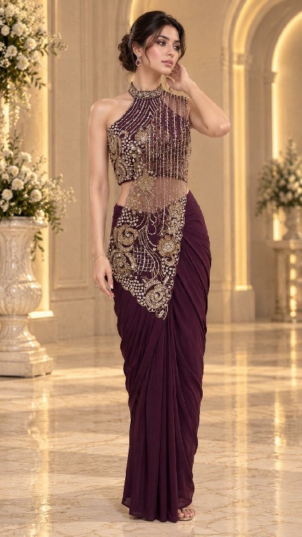 AMOHA D.NO 102457 WHOLESALE IMPORTED LYCRA READY TO WEAR DESIGNER SAREES FOR WOMEN EXPORTER