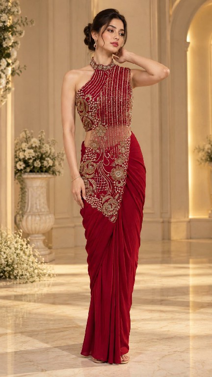 AMOHA D.NO 102457 WHOLESALE IMPORTED LYCRA READY TO WEAR DESIGNER SAREES FOR WOMEN EXPORTER
