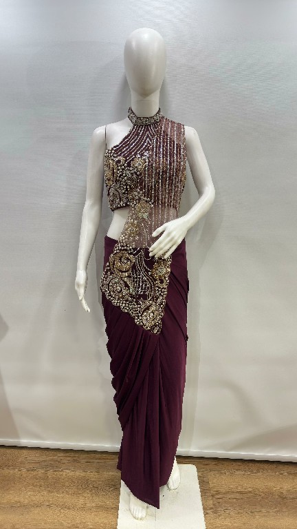 AMOHA D.NO 102457 WHOLESALE IMPORTED LYCRA READY TO WEAR DESIGNER SAREES FOR WOMEN EXPORTER