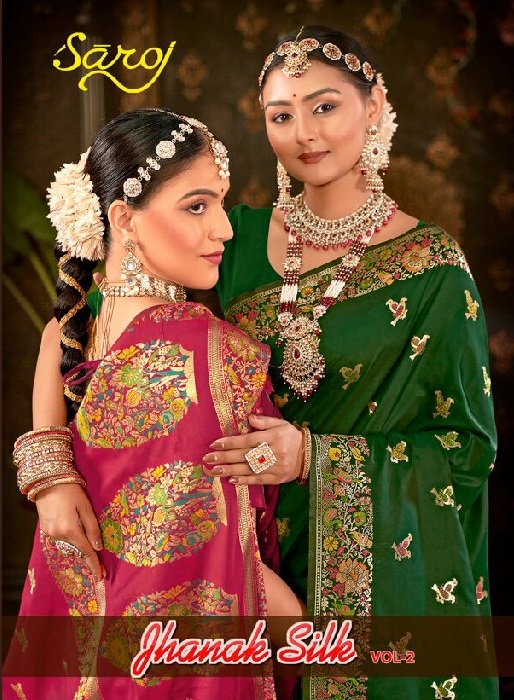 SAROJ JHANAK SILK VOL 2 WHOLESALE PURE SILK FUNCTION WEAR INDIAN SAREES FOR WOMEN SUPPLIER