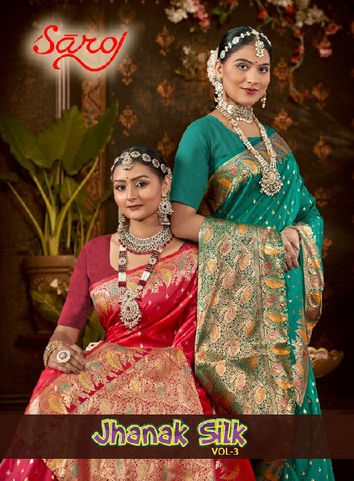 SAROJ JHANAK SILK VOL 3 WHOLESALE PURE SILK ETHNIC WEAR INDIAN SAREES FOR WOMEN EXPORTER