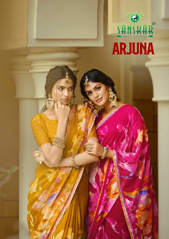 SANSKAR TEX ARJUNA WHOLESALE BEMBERG GEORGETTE FANCY INDIAN SAREES FOR WOMEN EXPORTER