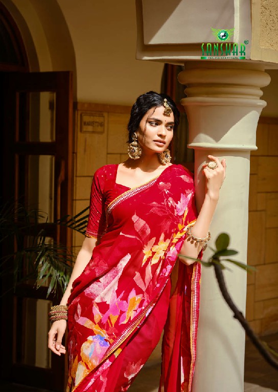 SANSKAR TEX ARJUNA WHOLESALE BEMBERG GEORGETTE FANCY INDIAN SAREES FOR WOMEN EXPORTER