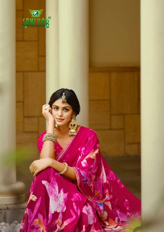 SANSKAR TEX ARJUNA WHOLESALE BEMBERG GEORGETTE FANCY INDIAN SAREES FOR WOMEN EXPORTER