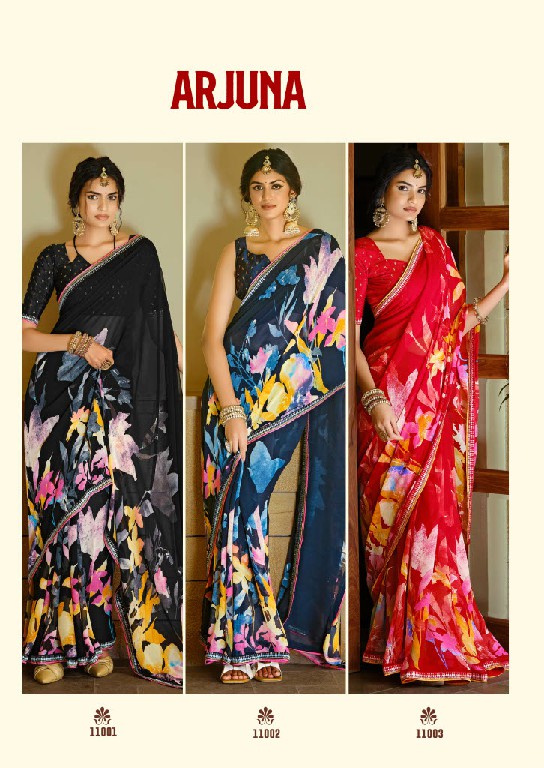 SANSKAR TEX ARJUNA WHOLESALE BEMBERG GEORGETTE FANCY INDIAN SAREES FOR WOMEN EXPORTER