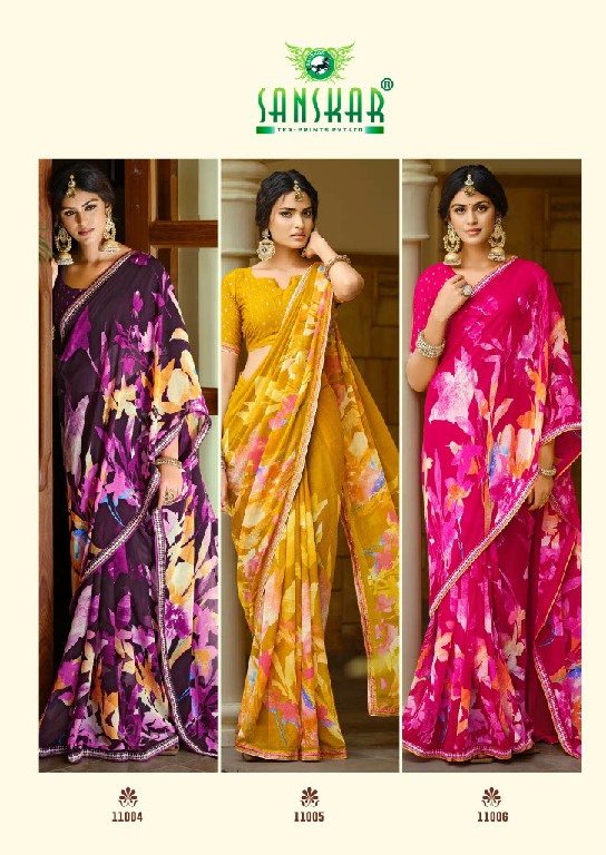 SANSKAR TEX ARJUNA WHOLESALE BEMBERG GEORGETTE FANCY INDIAN SAREES FOR WOMEN EXPORTER