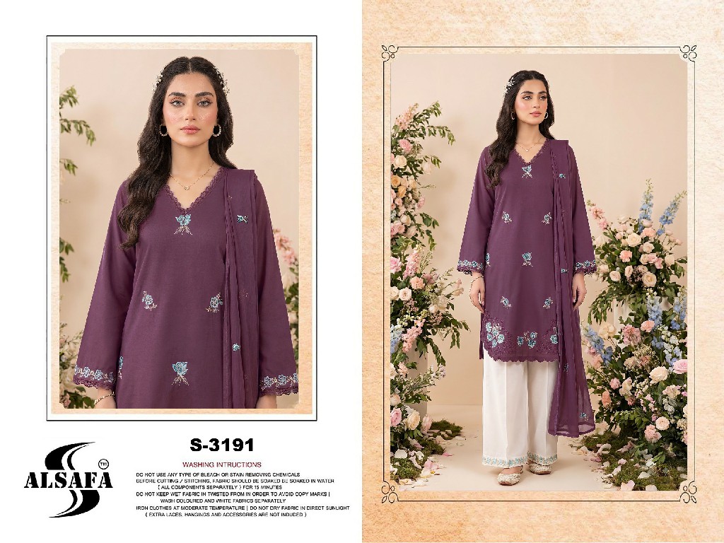 ALSAFA D.NO 3191 WHOLESALE READYMADE VISCOSE RAYON COTTON PAKISTANI 3 PCS SUITS EXPORTER