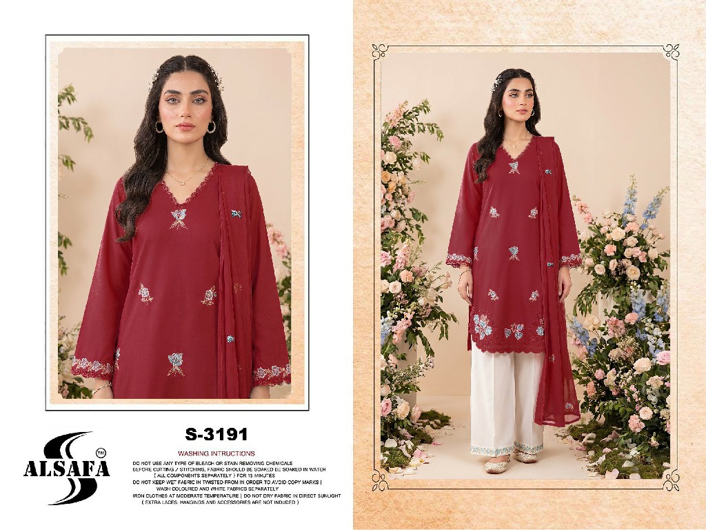 ALSAFA D.NO 3191 WHOLESALE READYMADE VISCOSE RAYON COTTON PAKISTANI 3 PCS SUITS EXPORTER